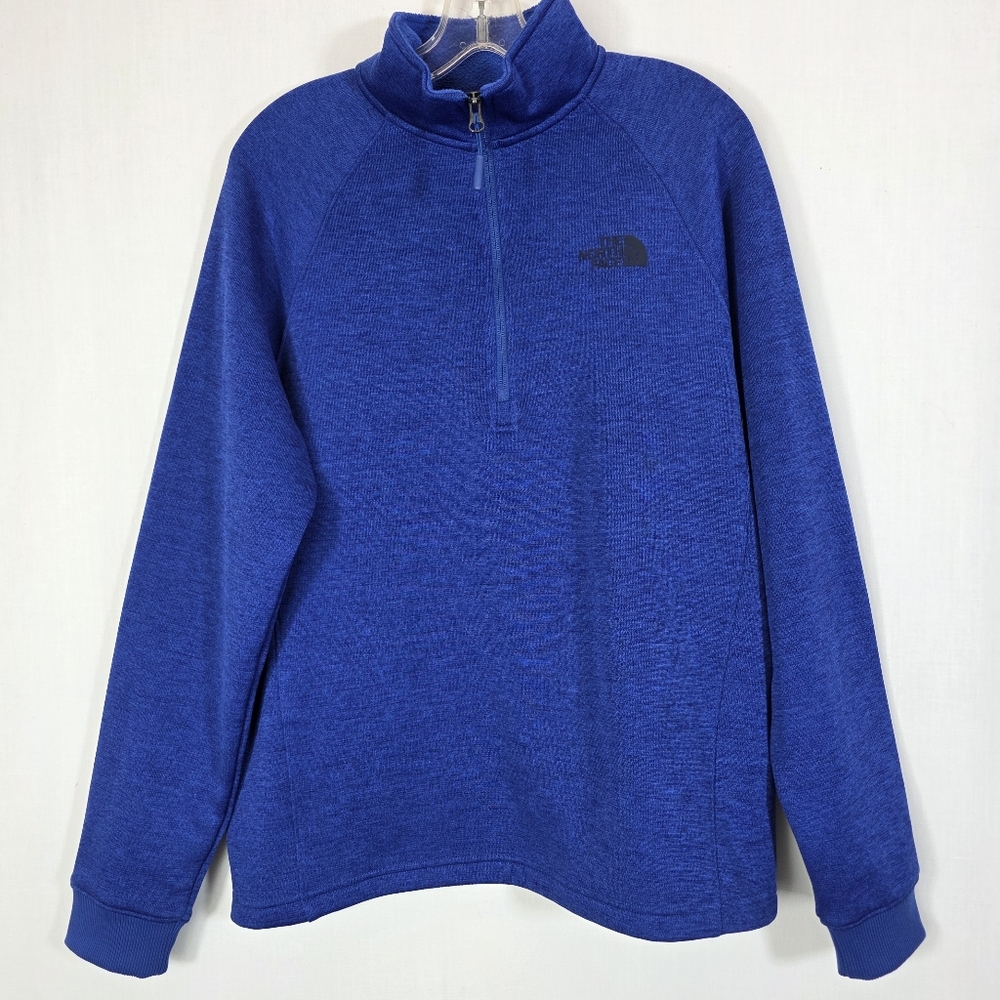 The North Face Men’s Blue Heathered 1/4 Zip Fleece Pullover - Medium